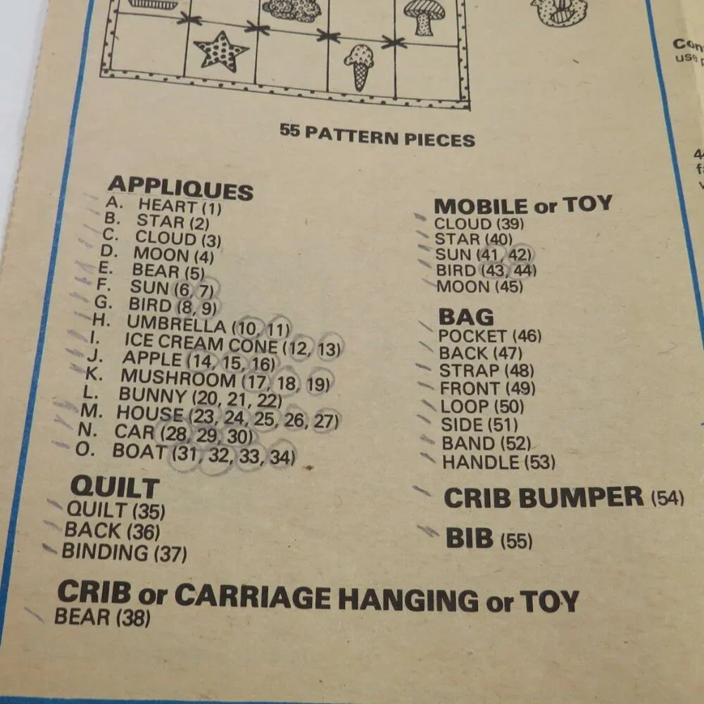 McCalls 7268 Baby Nursery Sewing Pattern  (Diaper Bag, Bib, Mobile, Toys etc